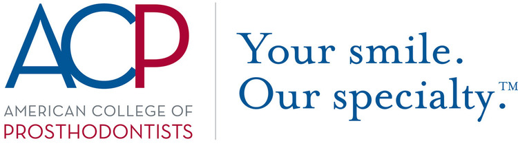 American College of Prosthodontists Logo with the words Your smile. Our Specialty. 
