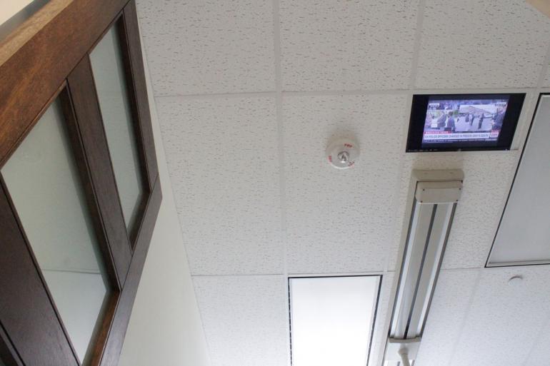 All our chairs have a ceiling mounted TV with Blue tooth connectivity